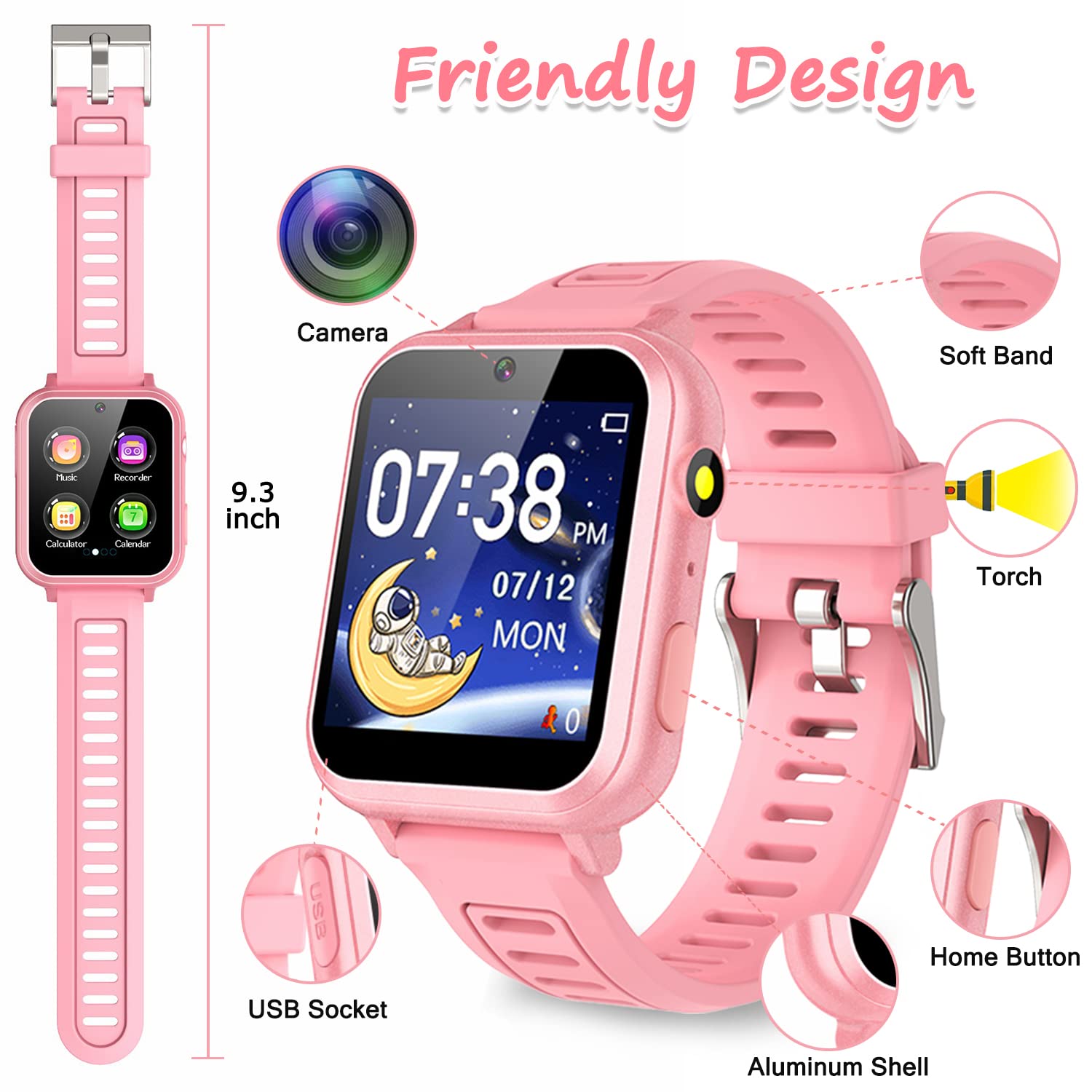 Wiszodet Smart Watch For Kids Gift For Girls Age 5-12, 1.54'' Touch Screen Watch With Hd Camera Video 24 Games Music Pedometer F